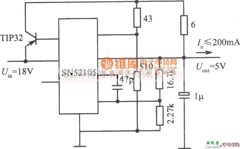 稳压电源中的SN52105构成的15V、300mA稳压电源电路图  第1张