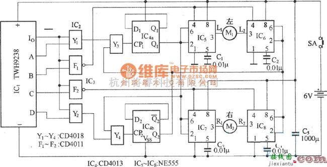 遥控电路（综合)中的电动车遥控器电路图  第1张