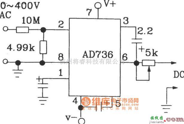 DC-DC中的由AD536组成AC／DC转换器电路图  第1张