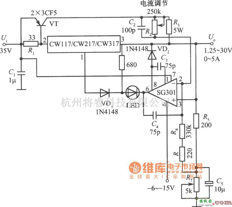 恒流源中的CW117组成的恒压／恒流电源电路图  第1张