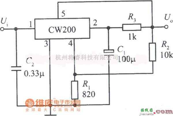 稳压电源中的CW200组成的慢启动集成稳压电源电路图  第1张