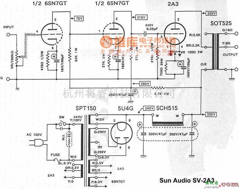 仪表放大器电路中的2a3胆机电路图  第1张