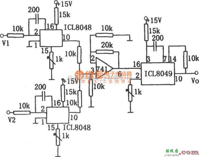 运算放大电路中的线性直流电压乘法器电路图  第1张