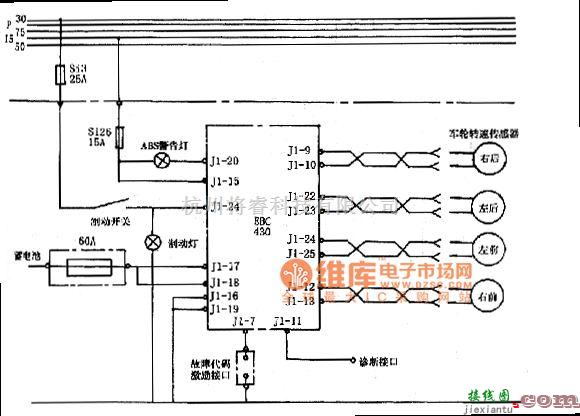 一汽中的一汽红旗防抱死制动系统ABS电路图  第1张