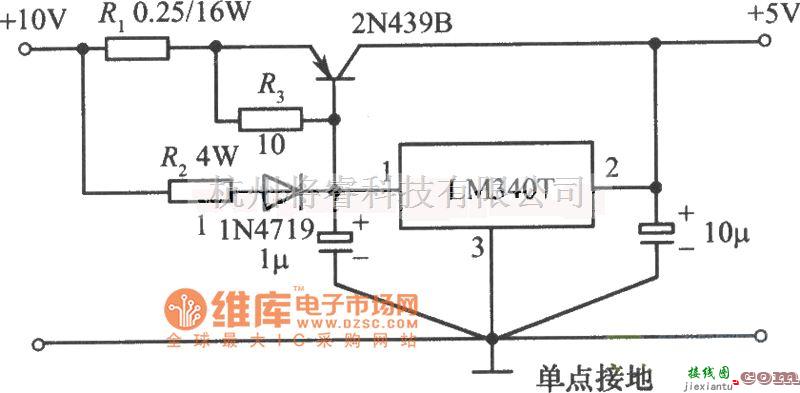 稳压电源中的LM340T集成稳压器构成的5V、5A稳压电源电路图  第1张