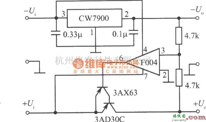 电源电路中的CW7900构成的跟踪式集成稳压电源电路(正电压跟踪负电压)电路图  第1张