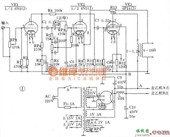 仪表放大器电路中的电子管6p14功放电路图  第1张