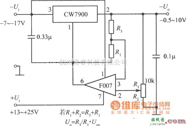 稳压电源中的可调输出集成稳压电源电路之二电路图  第1张