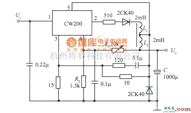 稳压电源中的用CW200组成的自激开关式集成稳压电源电路图  第1张