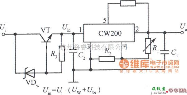 稳压电源中的CW200组成的高输入电压集成稳压电源电路之一电路图  第1张