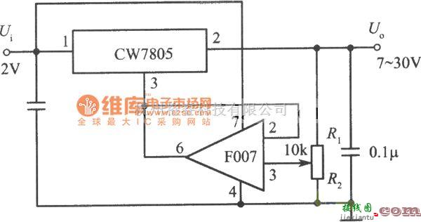 稳压电源中的7～30V可调输出集成稳压电源电路图  第1张