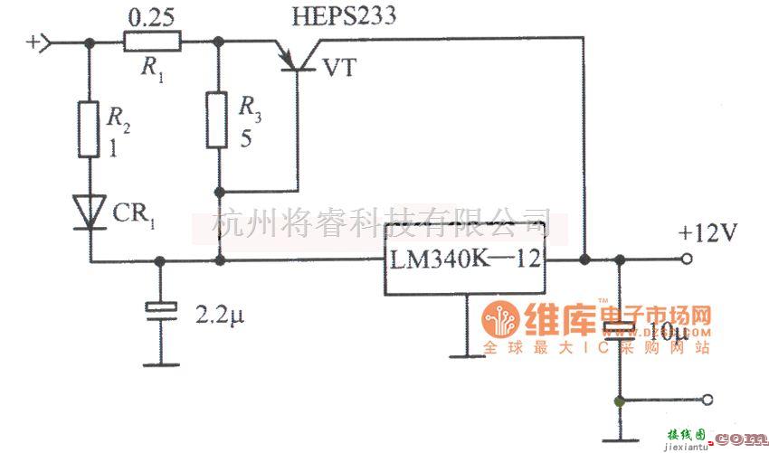 稳压电源中的LM340K-12构成的12V、10A稳压电源电路图  第1张