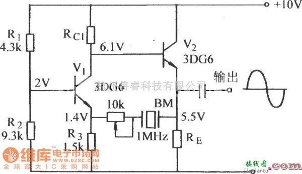 振荡电路中的双管石英晶体振荡器电路图  第1张