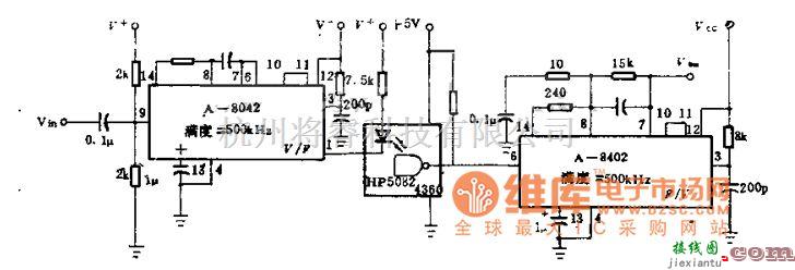 光电耦合器电路中的A-840V/F变换组件 可达500kHs带宽的光电隔离电路图  第1张