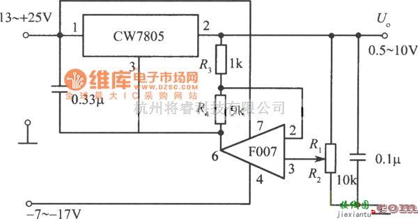 稳压电源中的输出电压可下调到0.5V的集成稳压电源电路图  第1张