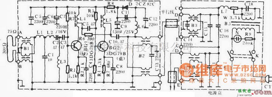 无线发射中的爱史牌S903型天线放大器电路图  第1张