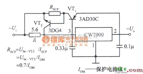 恒流源中的有外接扩流管保护的大电流集成稳压电源电路图  第1张