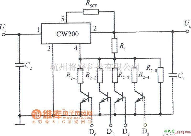 稳压电源中的用CW200组成的逻辑控制的集成稳压电源电路图  第1张