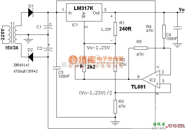 电源电路中的0-12V/3A电源的制作电路图  第1张