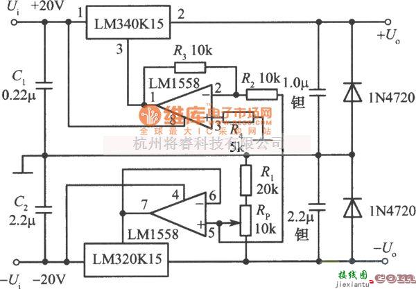 稳压电源中的±5～±l8V可调跟踪稳压电源电路图  第1张