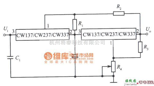 稳压电源中的CW137组成的跟踪式集成稳压电源电路图  第1张