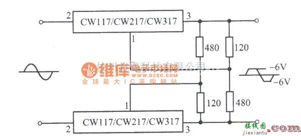 稳压电源中的CW117组成的交流峰值削波电路图  第1张