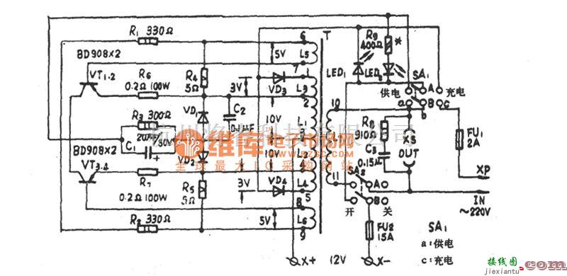 电源电路中的ZJ-100VA应急电源电路图  第1张