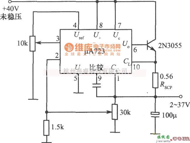 稳压电源中的μA723构成的2～37V可调稳压电源电路图  第1张