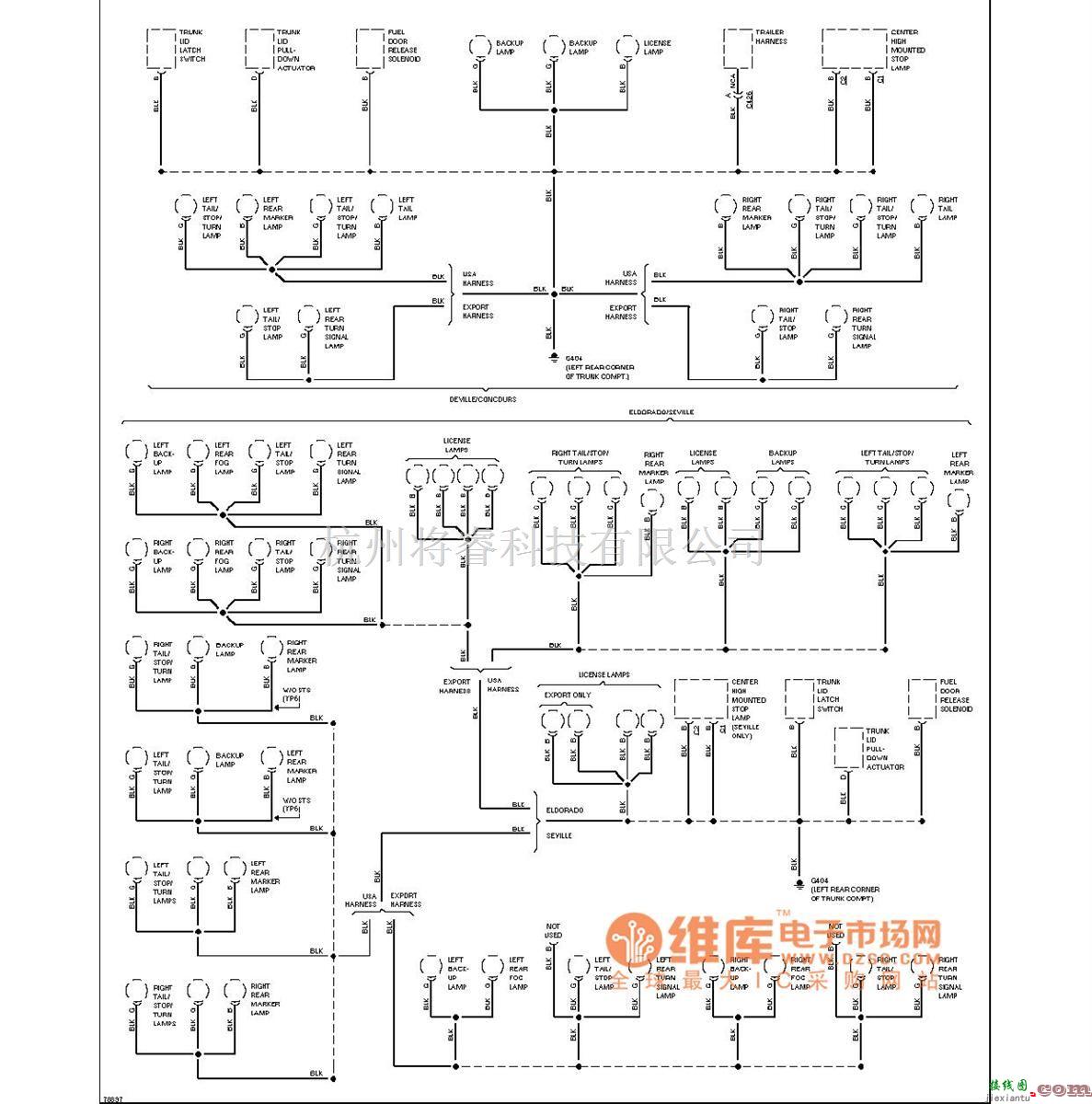 凯迪拉克中的凯帝拉克搭铁分布电路图  第5张