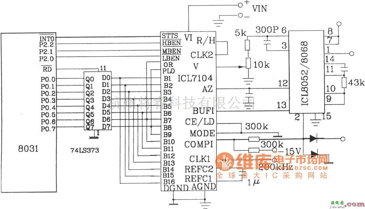 数字电路中的由16位积分式A/D转换器ICL7104和单片机8031的接口电路图  第1张