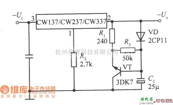 稳压电源中的CW137组成的慢启动集成稳压电源电路图  第1张