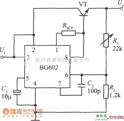 稳压电源中的用NPN型功率晶体管扩流的BIG602集成稳压电源电路图  第1张