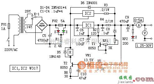 电源电路中的自适应可调稳压电源电路图  第1张