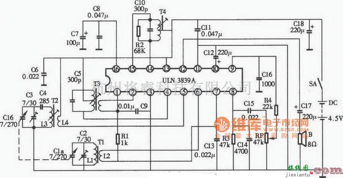 语音电路中的采用UIaN3839A单片收音机电路图  第1张