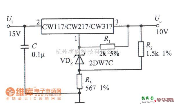 稳压电源中的高精度、高稳定性的+10V集成稳压器电路图  第1张