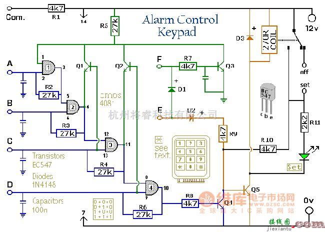 控制电路中的4字控制键盘电路图  第1张
