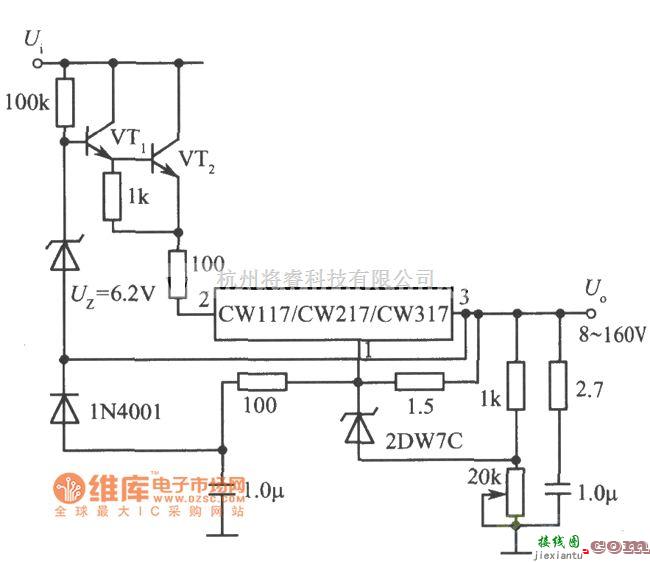 稳压电源中的8～160V可调集成稳压电源电路图  第1张