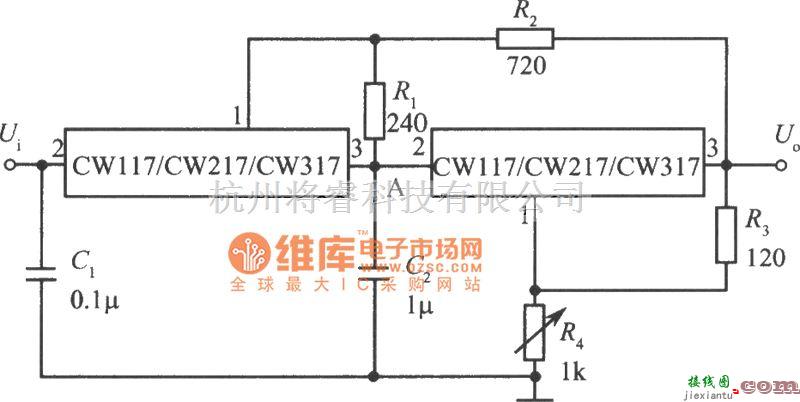 稳压电源中的用两只集成稳压器组成的跟踪式集成稳压电源电路图  第1张