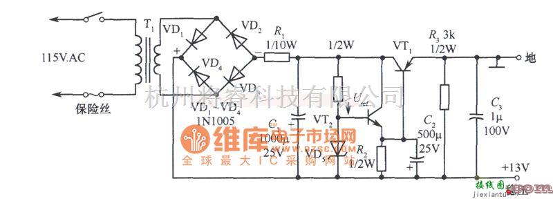 稳压电源中的13V、2A简单的稳压电源电路图  第1张