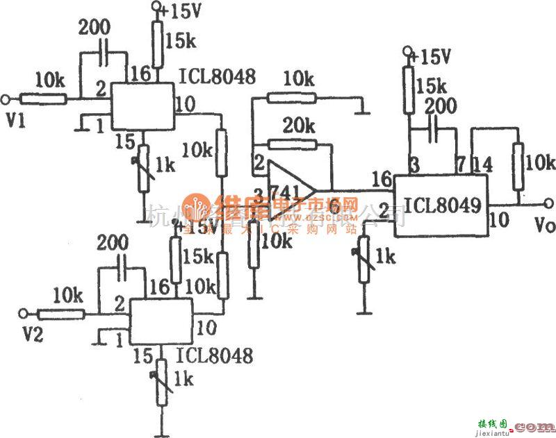 运算放大电路中的线性直流电压乘法器(ICL8048、ICL8049)电路图  第1张