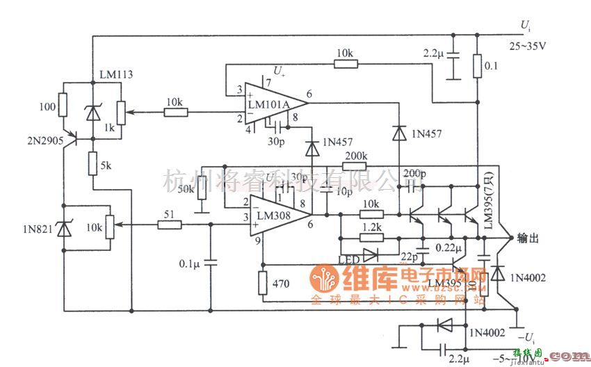 稳压电源中的0--25V、0～10A稳压／稳流电源电路图  第1张