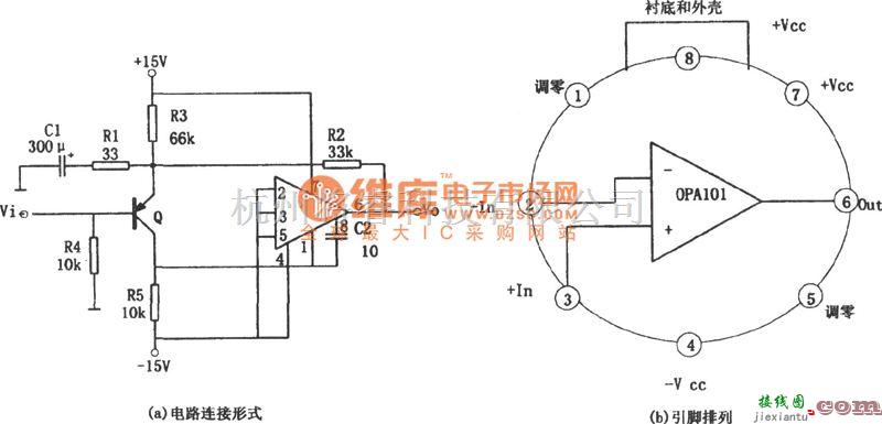 运算放大电路中的普通低噪声宽带放大电路(OPA101)电路图  第1张