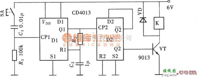 开关电路中的用CD4013组成的防抖动开关电路图  第1张