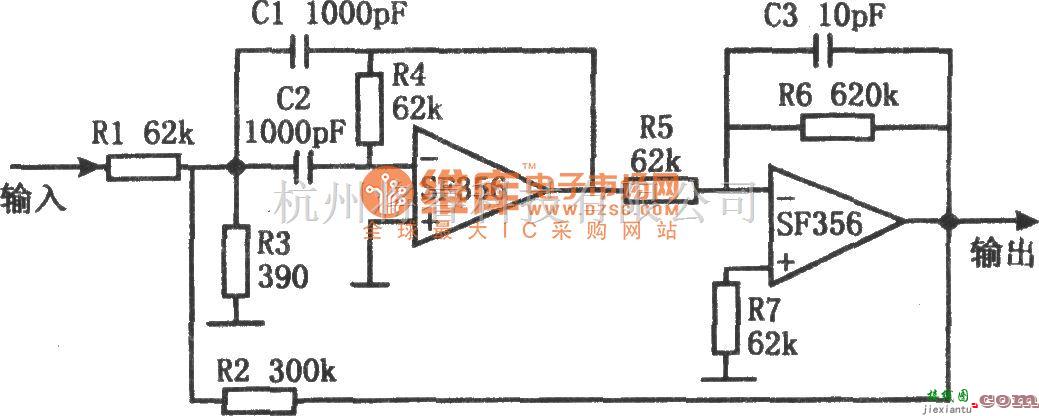 滤波器中的高Q带通滤波器(SF356)电路图  第1张