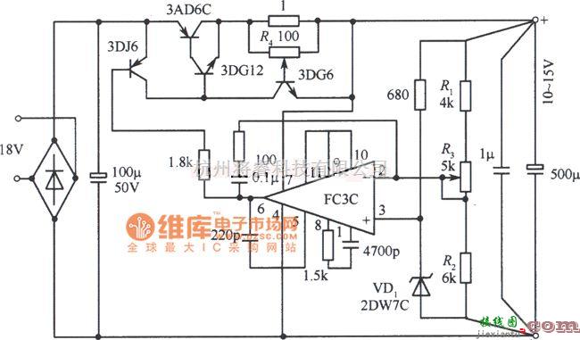 稳压电源中的不要辅助电源的10～15V稳压电源电路图  第1张