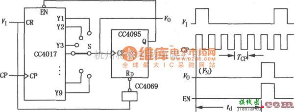 定时控制中的CC4017计数／分配器组成的延时电路图  第1张