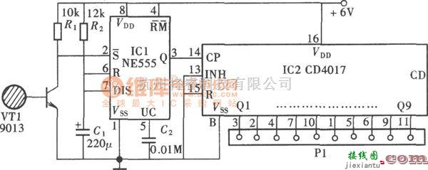 开关电路中的触摸式多通道电子开关(CD4017、CD4511、CD4518) 电路图  第1张