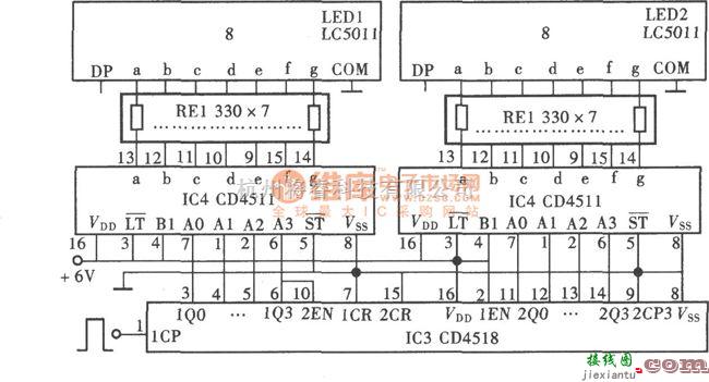 开关电路中的触摸式多通道电子开关(CD4017、CD4511、CD4518) 电路图  第2张