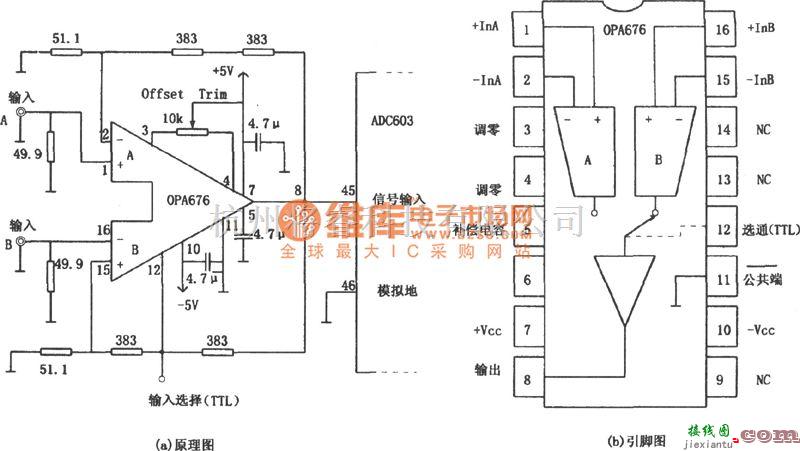 运算放大电路中的OPA676构成的24dB两路传输缓冲放大器电路图  第1张