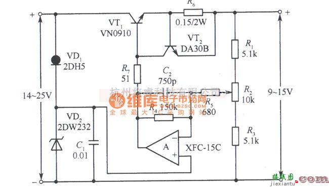 稳压电源中的15V VMOS管稳压电源电路图  第1张